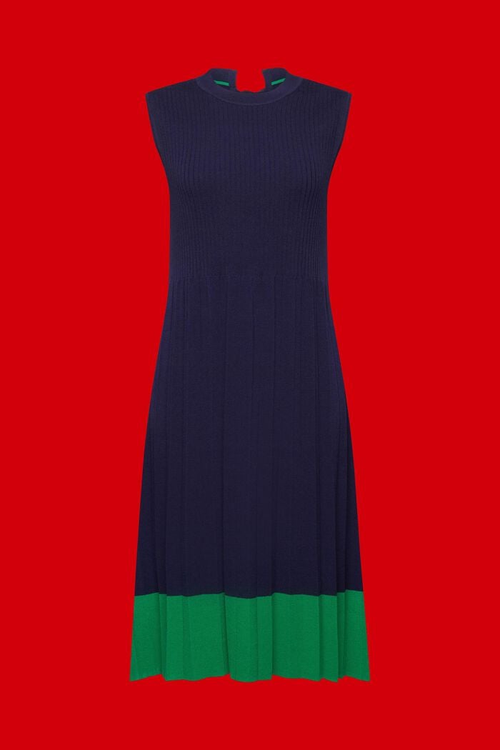 Mouwloze, geplisseerde maxi-jurk met ronde hals, DARK BLUE, detail image number 6