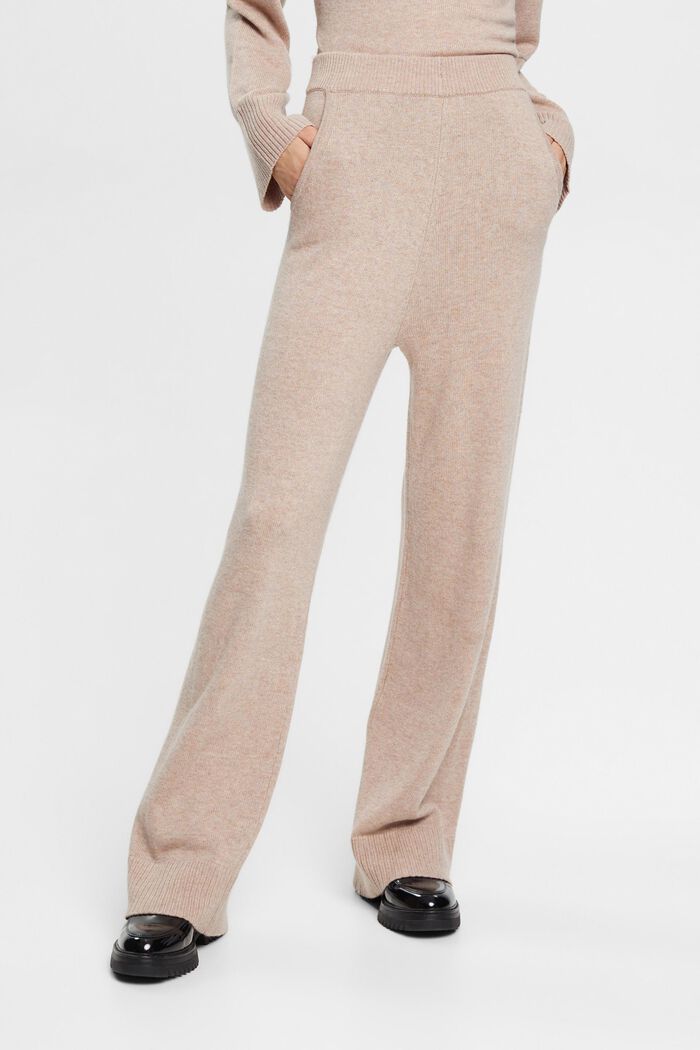Pantalon taille haute en maille de laine mélangée