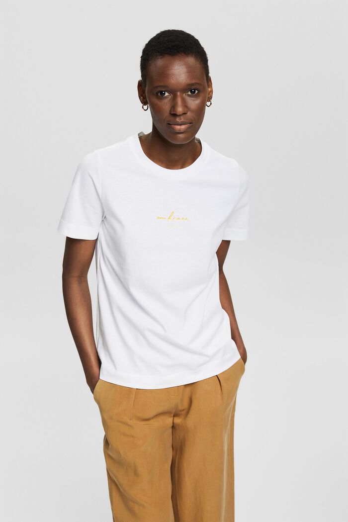 T-shirt à inscription brodée, coton bio, WHITE, detail image number 0