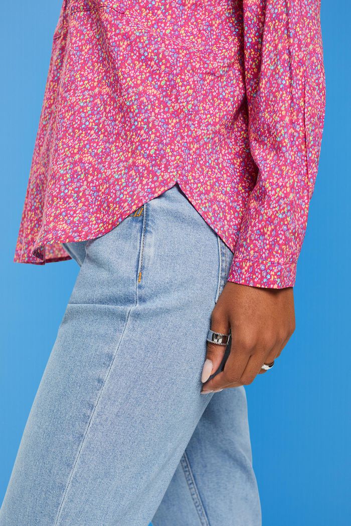 Gebloemde blouse met V-hals en knopen, PINK FUCHSIA, detail image number 4