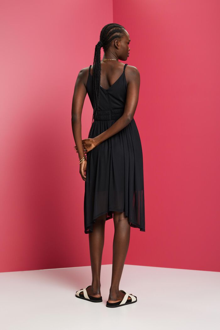 Mesh jurk met elastische taille, BLACK, detail image number 3