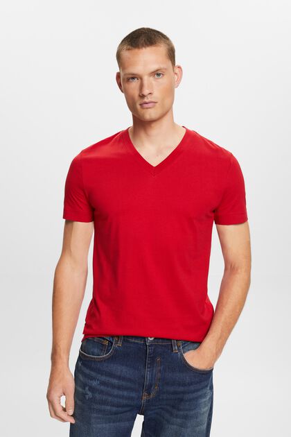 Jersey T-shirt met V-hals, 100% katoen