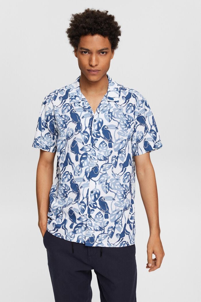 Chemise à manches courtes et imprimé tropical, 100 % coton, BLUE, detail image number 1