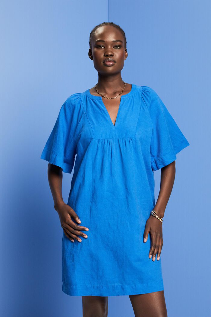 Mini-jurk, mix van katoen en linnen, BRIGHT BLUE, detail image number 0