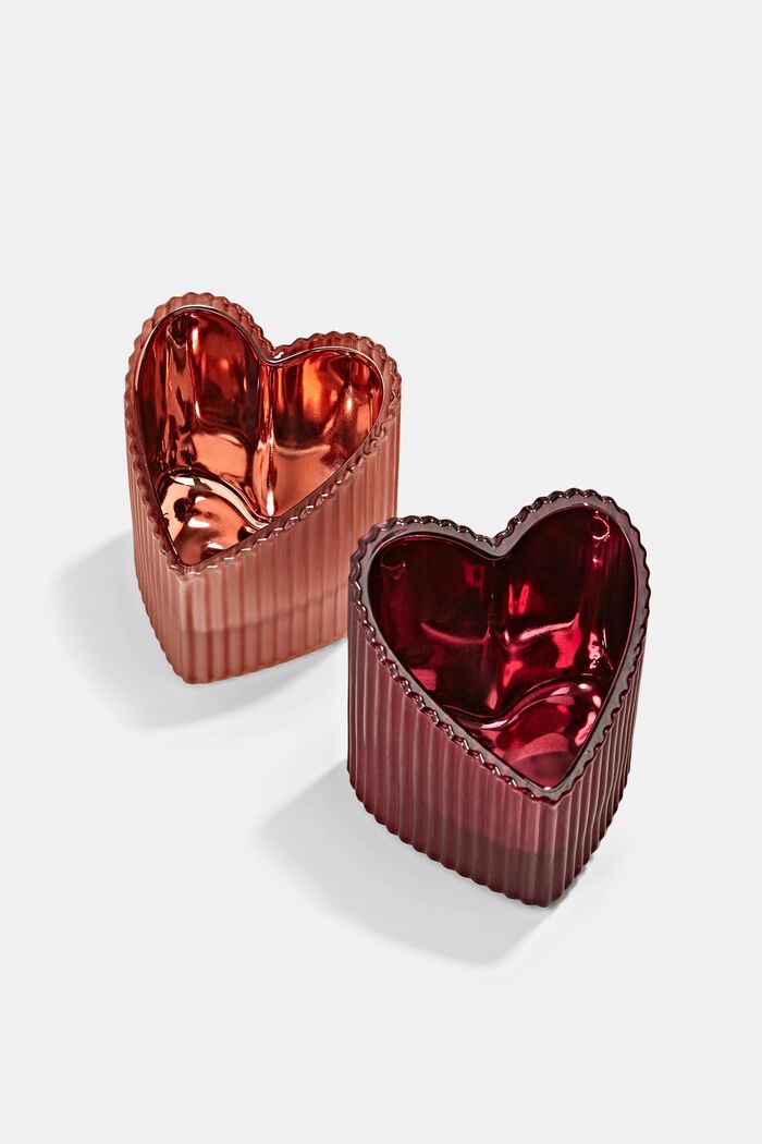 Set van 2 hartvormige glazen kaarsenhouders, RED, detail image number 3