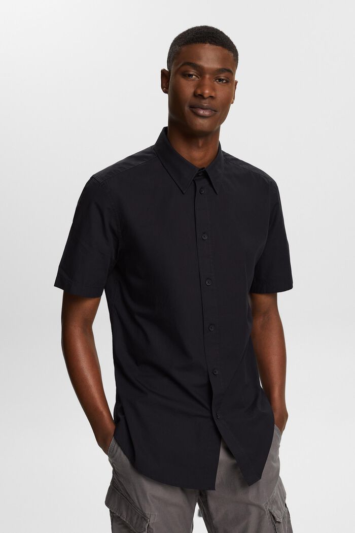 Shirt van katoen-popeline met korte mouwen, BLACK, detail image number 0
