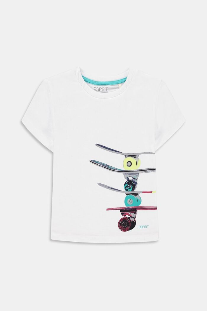 T-shirt met skateboardprint, 100% katoen, WHITE, overview