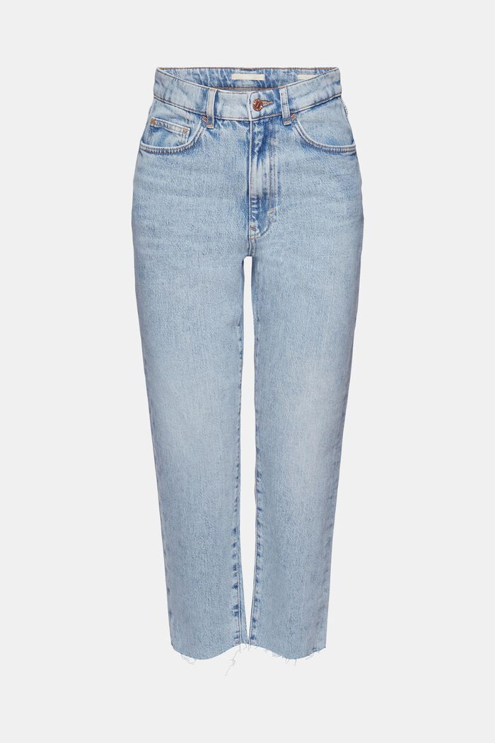 Jeans met extra hoge taille en rafelige zoom, BLUE LIGHT WASHED, detail image number 7