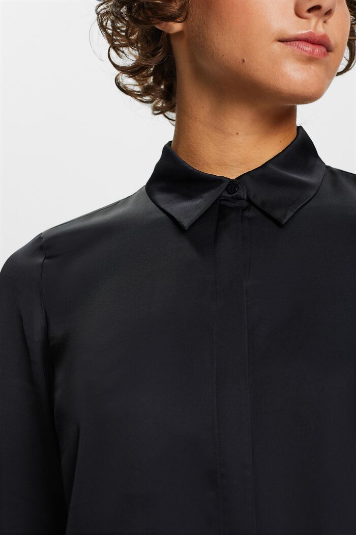 Satijnen blouse met lange mouwen, BLACK, detail image number 2