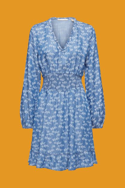 Mini-robe en jean à imprimé fleuri, BLUE MEDIUM WASHED, overview