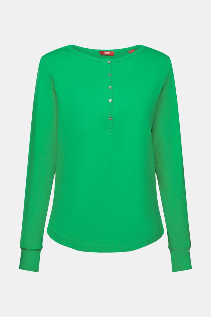 T-shirt col tunisien en coton, GREEN, detail image number 6