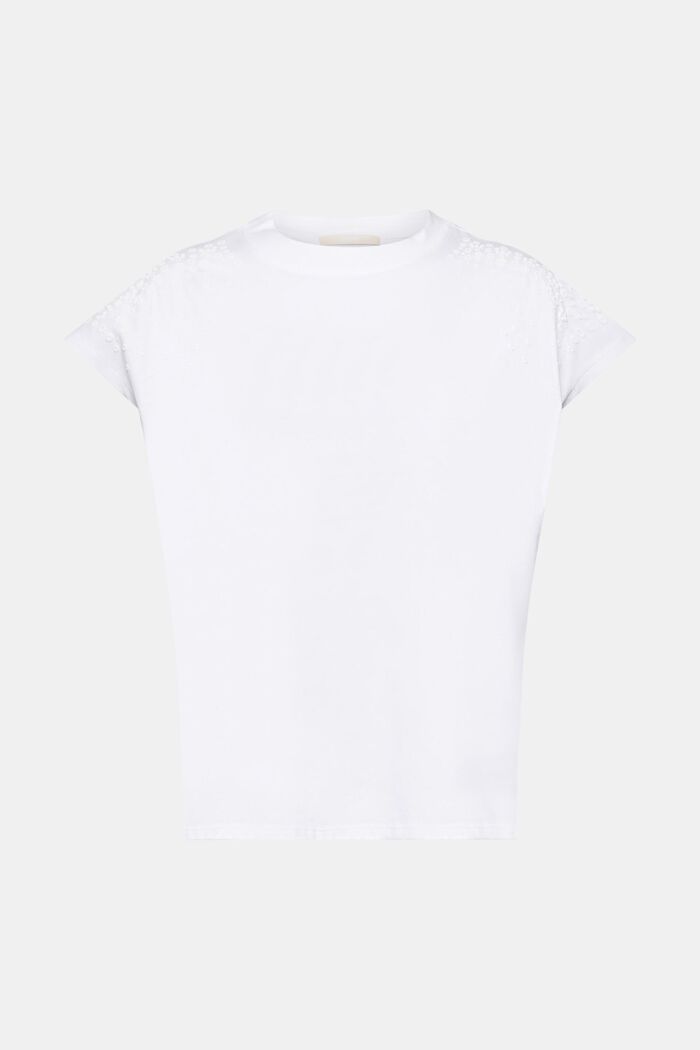 T-shirt sans manches en coton agrémenté de fleurs ornementées, WHITE, detail image number 6