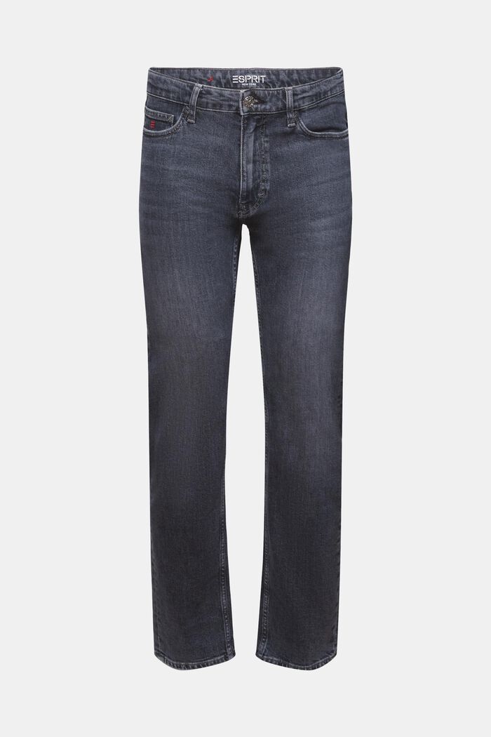 Jeans met middelhoge taille en rechte pijpen, BLACK MEDIUM WASHED, detail image number 7