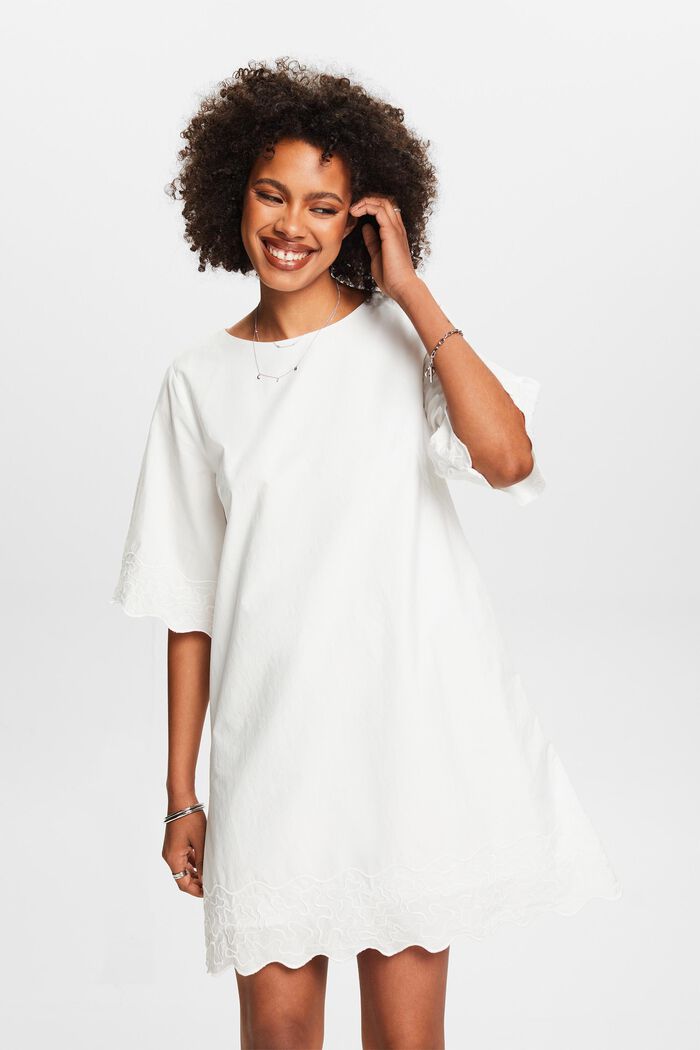 Mini-jurk met borduursel en klokmouwen, OFF WHITE, detail image number 5