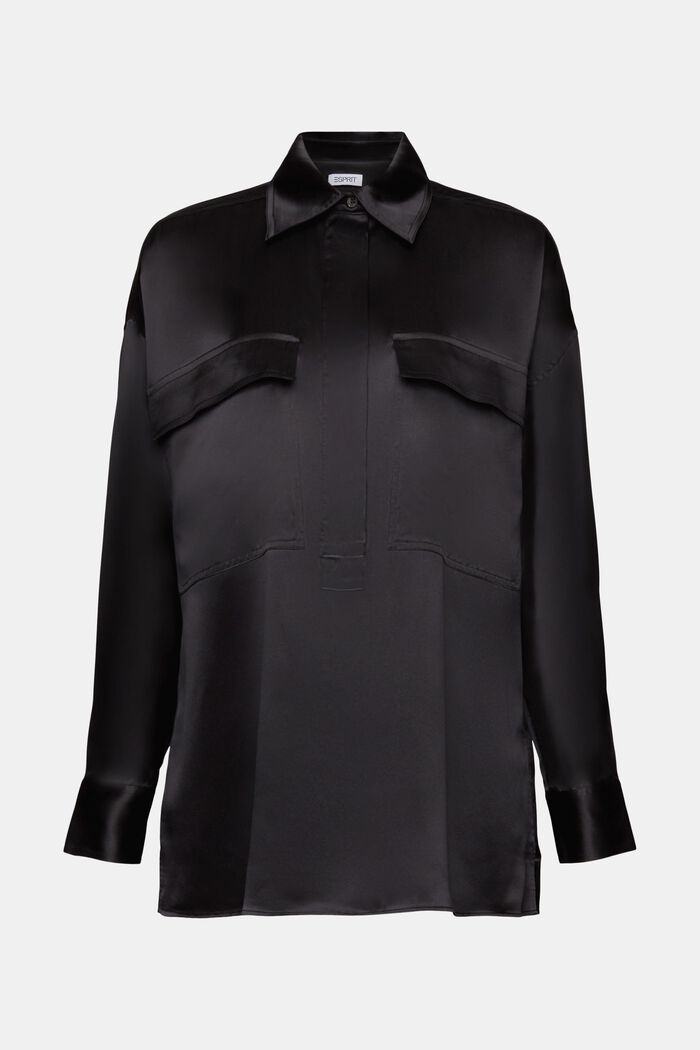 Zijde-satijnen blouse, BLACK, detail image number 6