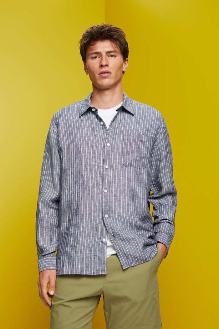 Gestreept shirt, 100% linnen, NAVY, detail image number 0