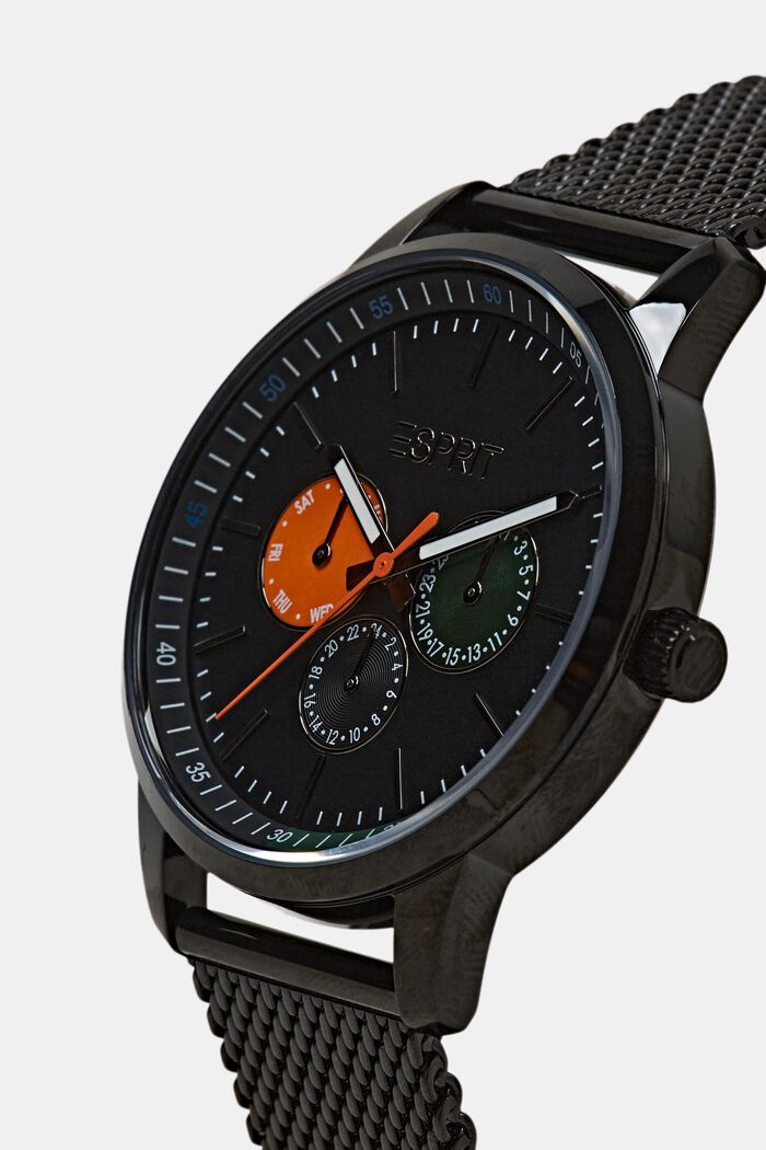 Horloge met edelstalen bandje van mesh, BLACK, detail image number 1