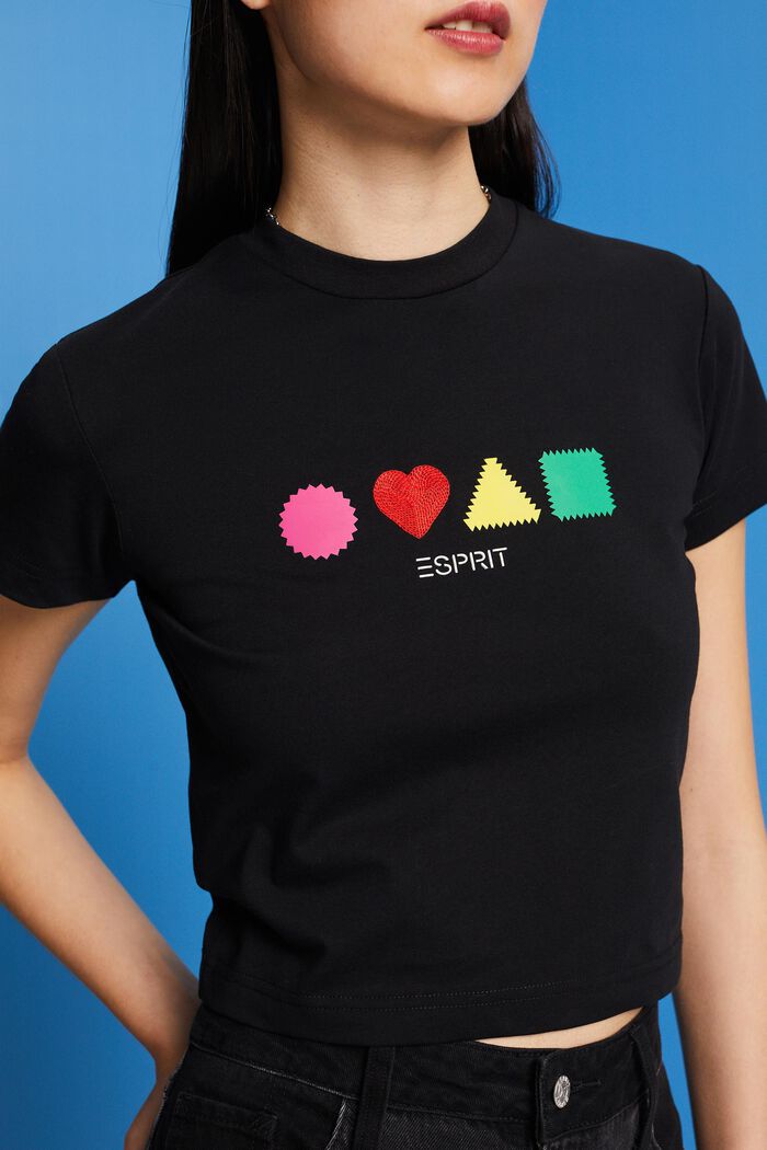 T-shirt en coton biologique à imprimé géométrique, BLACK, detail image number 2