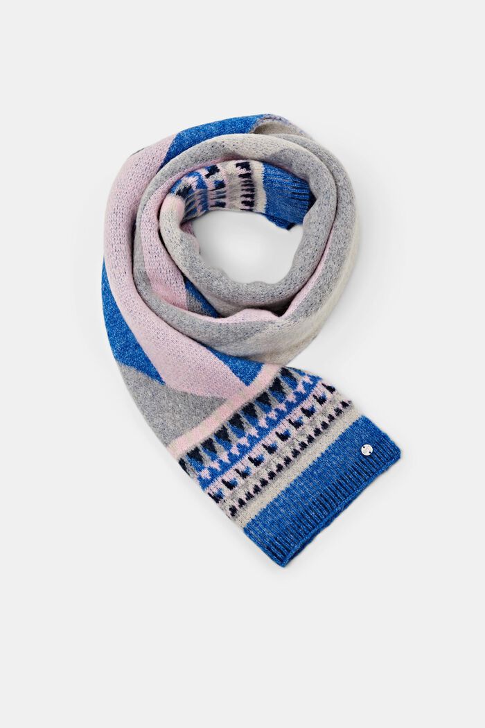 Sjaal van mohairmix met motief, BLUE, detail image number 0
