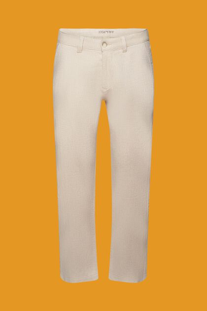 Pantalon à chevrons en mélange de coton et de lin, LIGHT BEIGE, overview