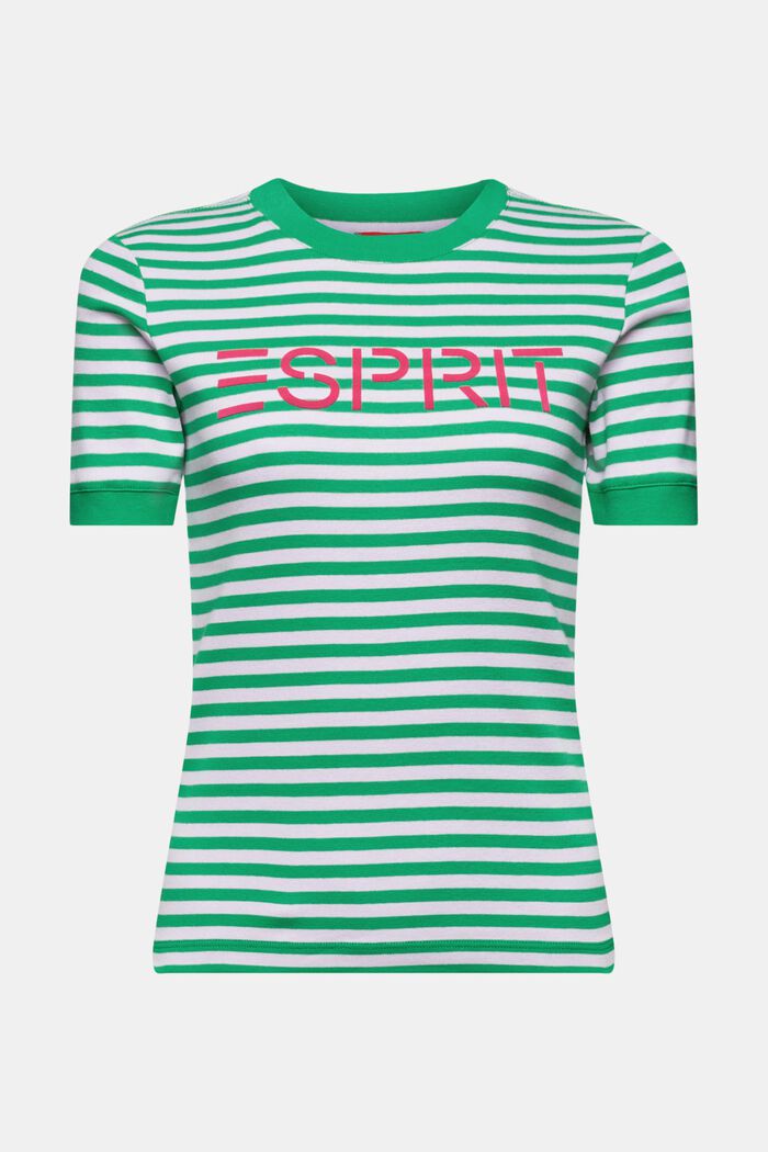 T-shirt en coton rayé à logo imprimé, GREEN, detail image number 7