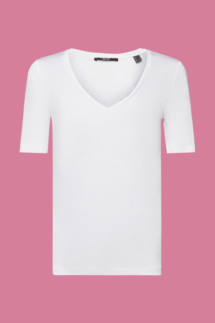 T-shirt met V-hals, TENCEL™, WHITE, detail image number 6