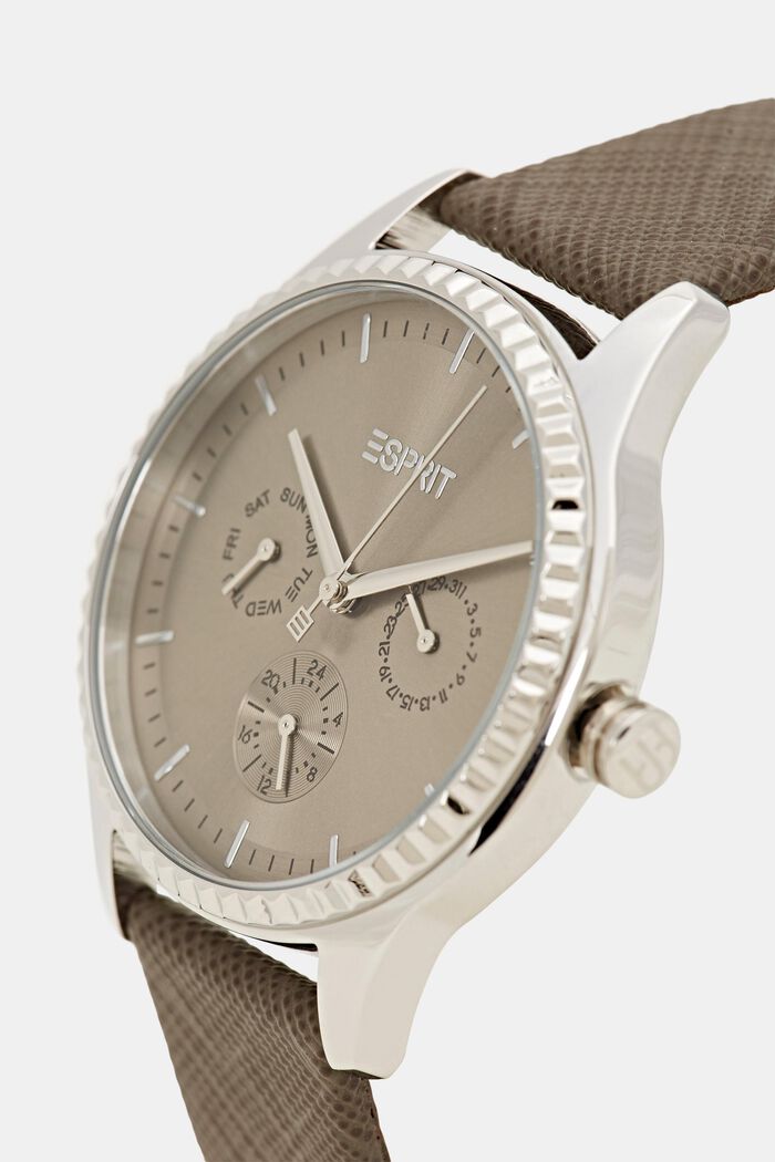 Multifunctioneel horloge met bandje van Saffiano-leer, BROWN, detail image number 1