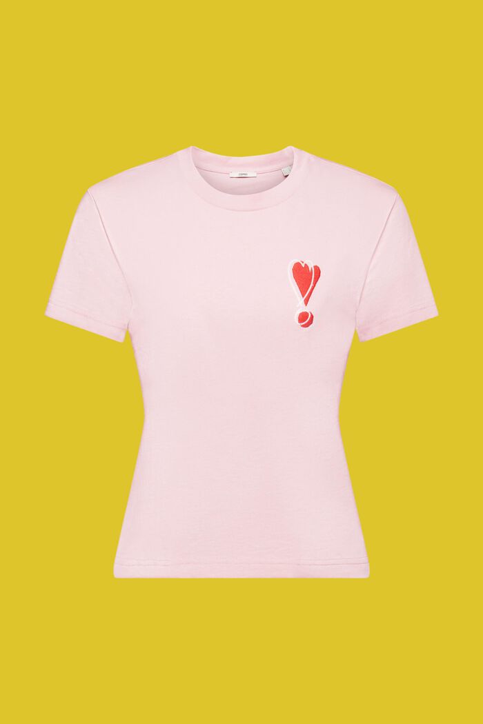 Katoenen T-shirt met geborduurd hartmotief, PINK, detail image number 6