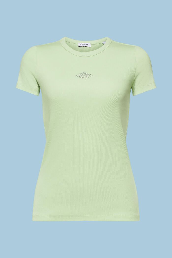 T-shirt met logo en strassteentjes, LIGHT GREEN, detail image number 7