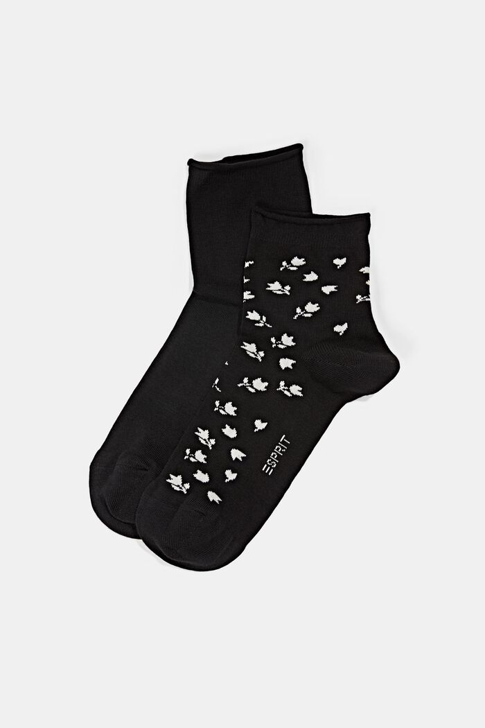 Set van 2 paar korte sokken met bloemenmotief, BLACK, detail image number 0