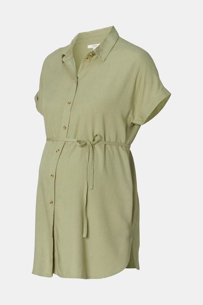 Met linnen: blouse met bindbandjes, REAL OLIVE, detail image number 6