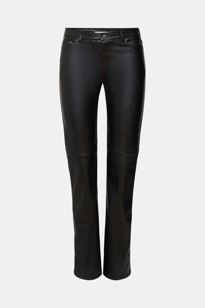 Pantalon en similicuir à jambes droites et à taille mi-haute, BLACK, detail image number 7