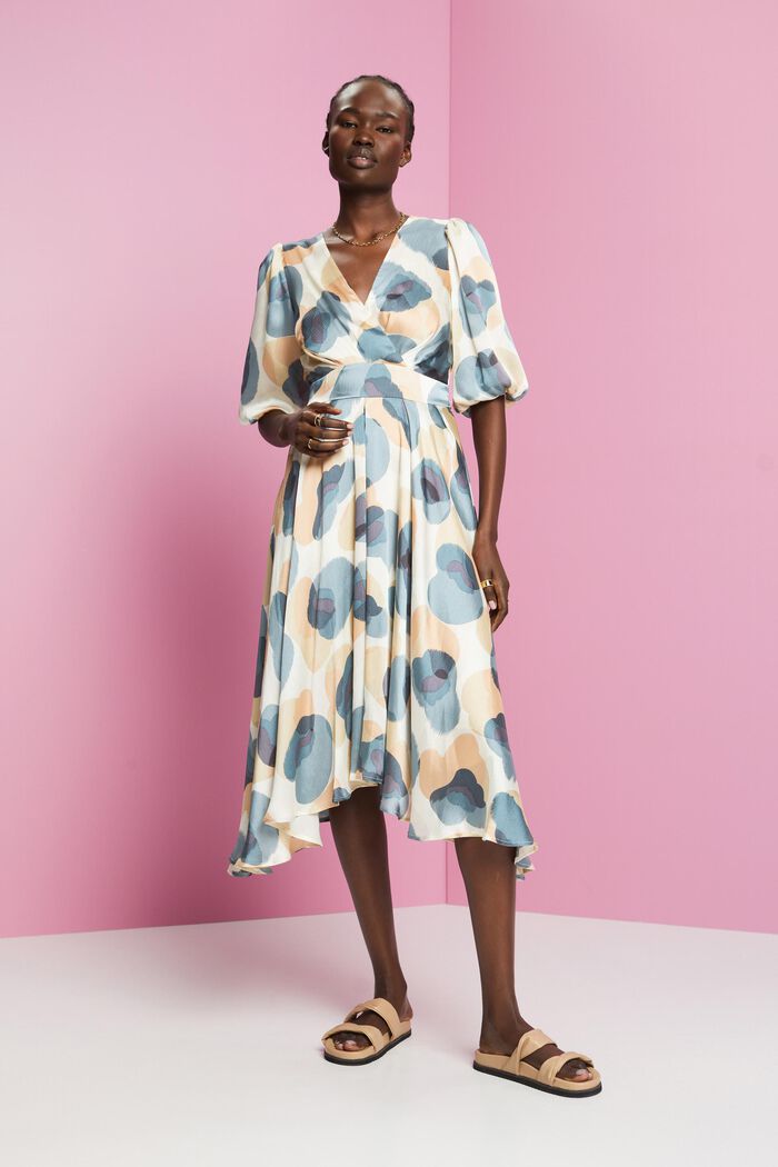Crinkled midi-jurk met print all-over, CREAM BEIGE, detail image number 4
