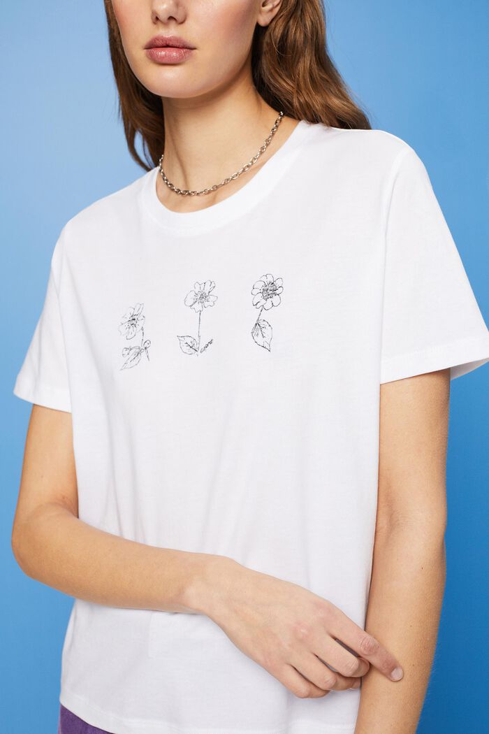 T-shirt en coton à imprimé floral, WHITE, detail image number 2