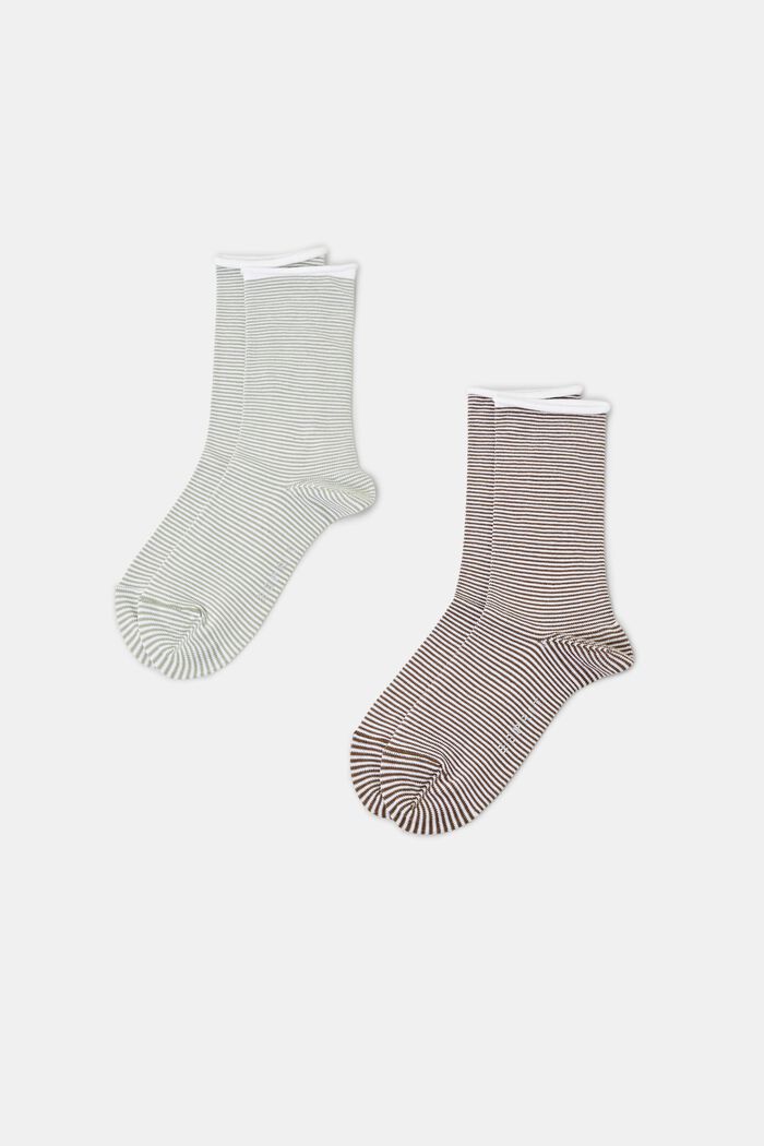Gestreepte sokken met opgerolde manchetten, organic cotton, GREEN/BROWN, detail image number 0