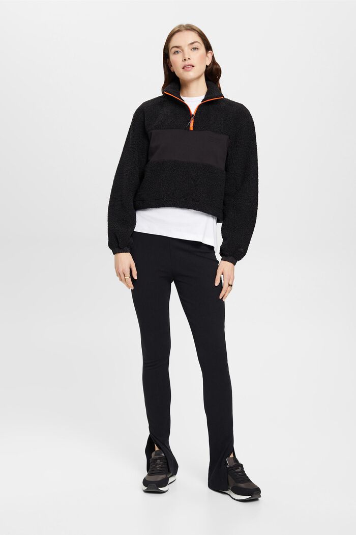 Sweatshirt met een halve rits, van een materiaalmix, BLACK, detail image number 5