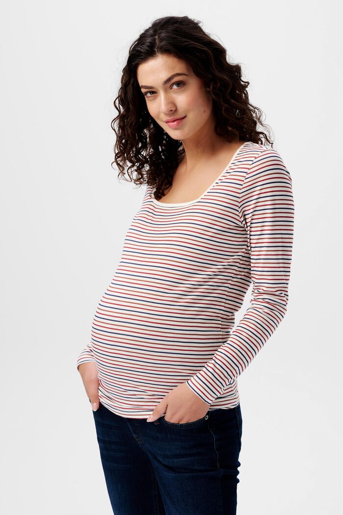 Gestreept zwangerschapsshirt met vierkante hals, OFF WHITE, detail image number 0