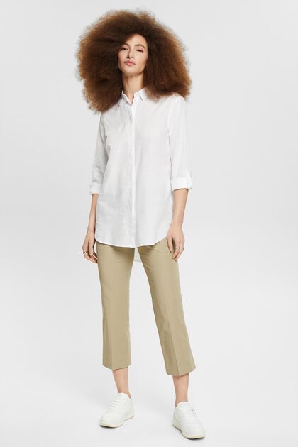 Oversized blouse van een linnenmix, WHITE, overview