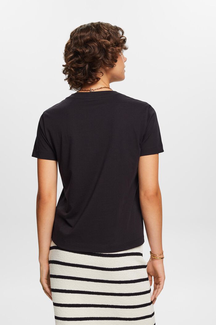 T-shirt à encolure ronde en coton, BLACK, detail image number 3