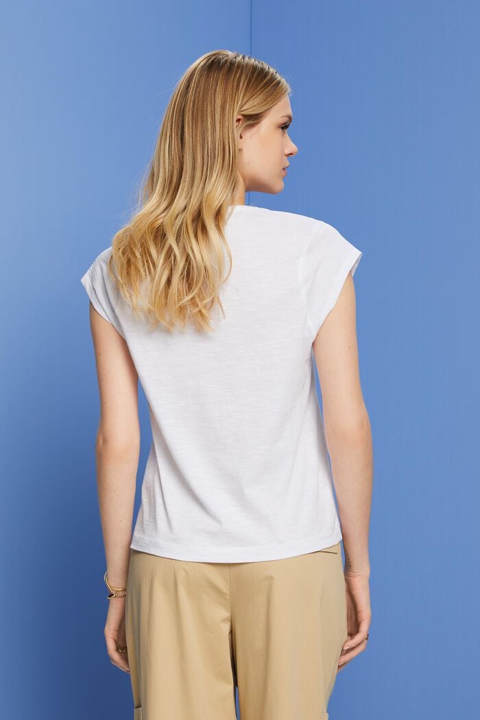 T-shirt met V-hals, 100% katoen, WHITE, detail image number 3