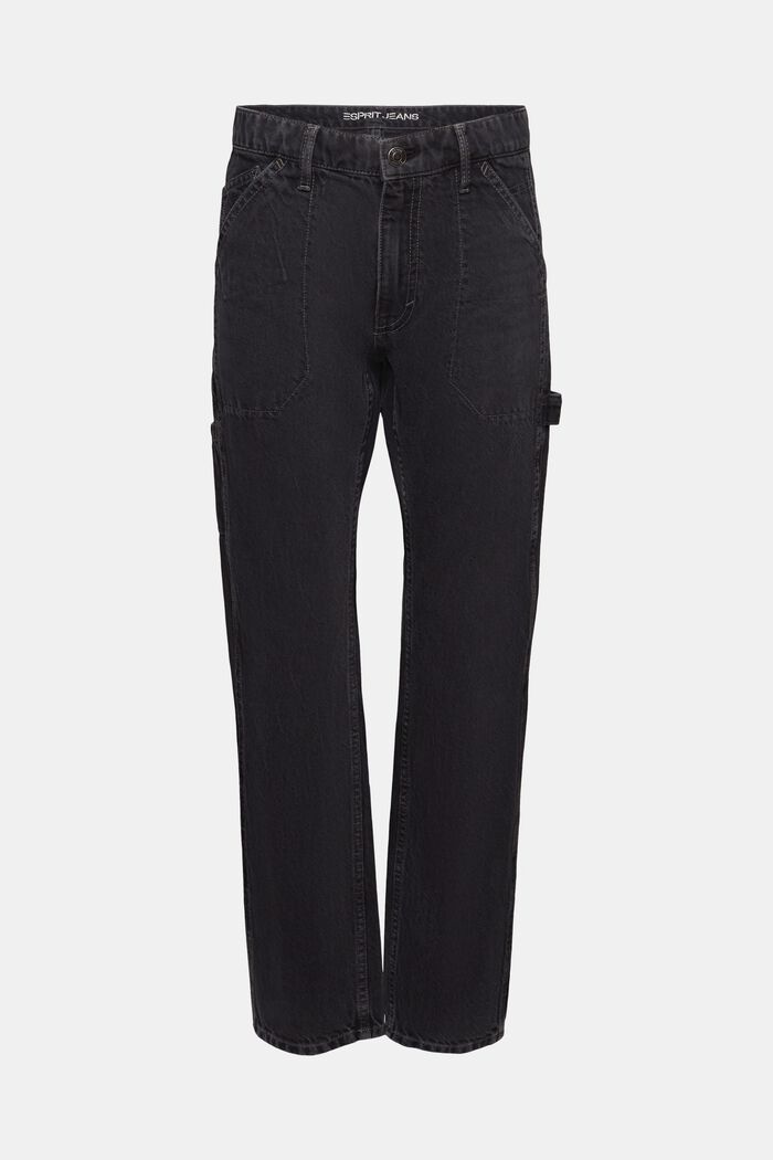 Jeans met middelhoge taille en rechte pijpen, BLACK DARK WASHED, detail image number 6