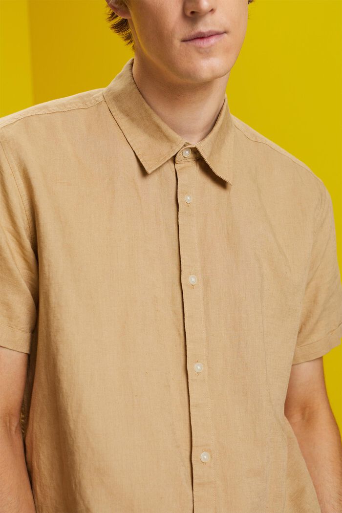 Shirt met korte mouwen van een linnen-katoenmix, BEIGE, detail image number 2
