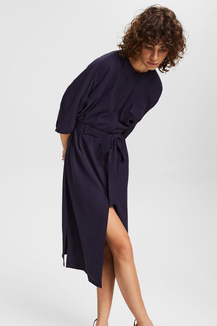 Midi-jurk met knoopsluiting, LENZING™ ECOVERO™, NAVY, detail image number 5
