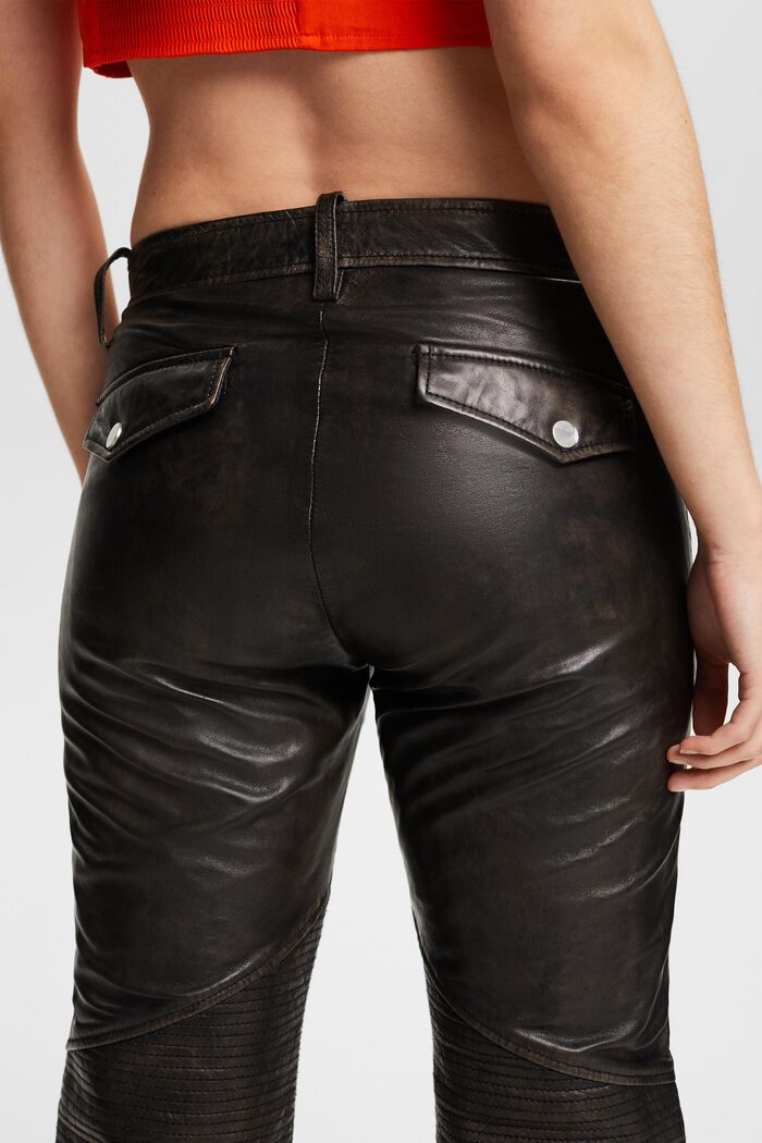 Pantalon en cuir droit à taille mi-haute, BLACK, detail image number 3