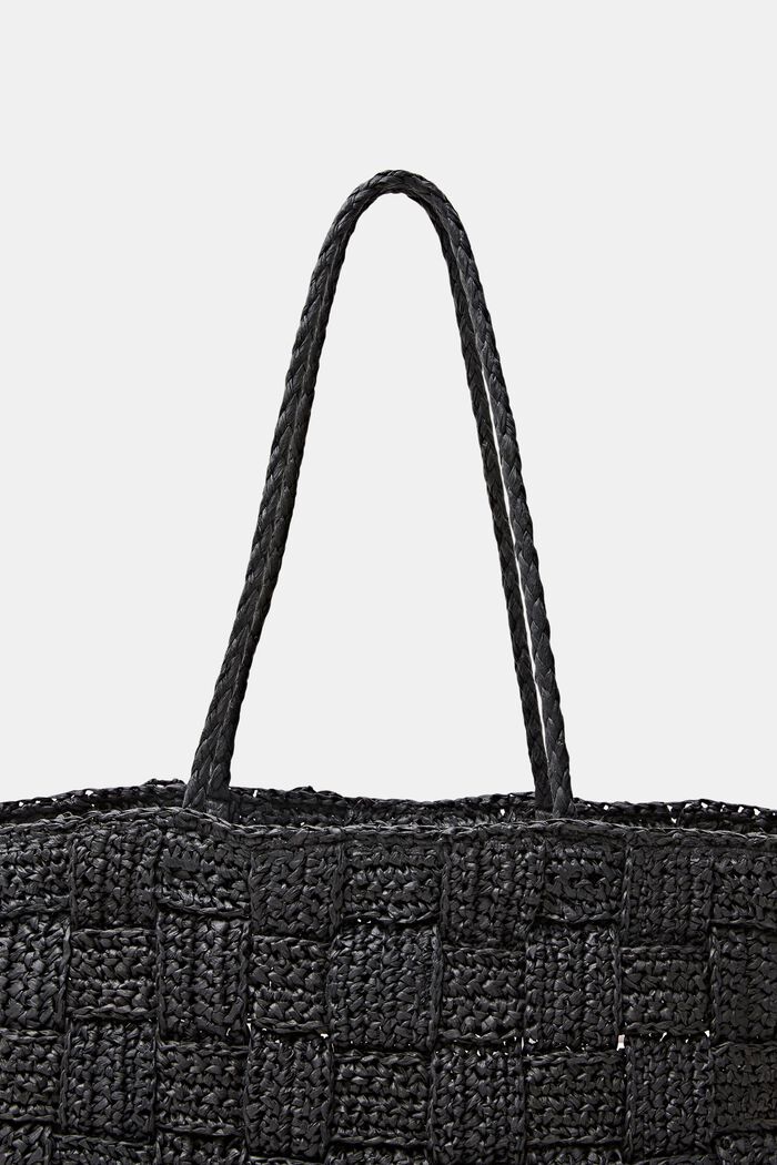 Tote bag van geweven stro, BLACK, detail image number 1