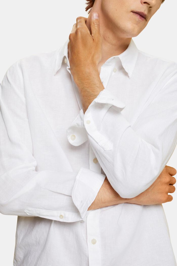 Chemise à col boutonné en mélange de coton et lin, WHITE, detail image number 2