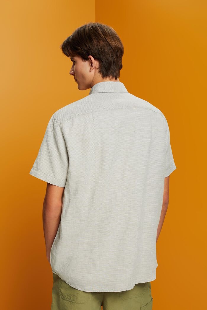 T-shirt à manches courtes en lin mélangé animé d’un motif pied-de-poule, LIGHT KHAKI, detail image number 3