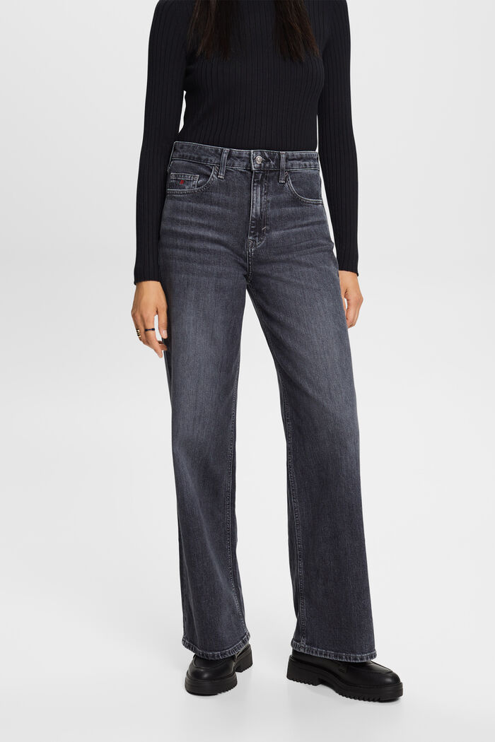 Jeans met wijde pijpen en hoge taille, BLACK MEDIUM WASHED, detail image number 0