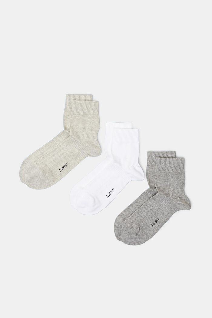 Set van 3 crew (middelhoge) sokken van geribd organic cotton, GREY, detail image number 0