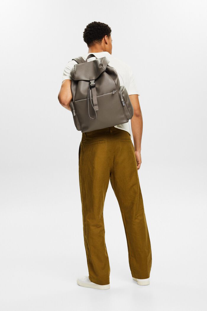 Pantalon de coupe droite en lin et coton, OLIVE, detail image number 2